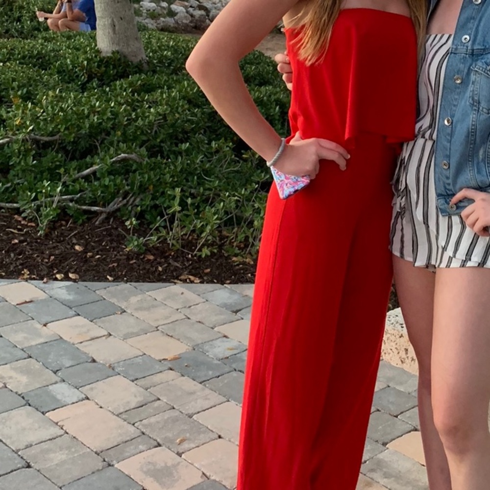 abbeline south moon under red strapless jumpsuit
